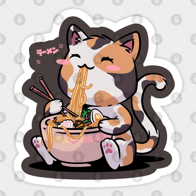 Kawaii Neko Cat Ramen Bowl Anime Otaku Color Cat Sticker by vo_maria